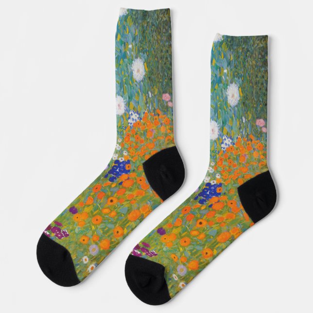 Gustav Klimt Flower Garden Cottage Nature Socks (Left)
