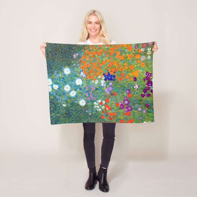 Gustav Klimt Flower Garden Fleece Blanket (In Situ)