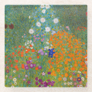 Gustav Klimt - Flower Garden Glass Coaster
