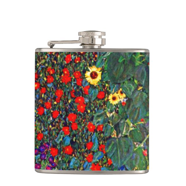 Gustav Klimt Flower Garden Hip Flask (Front)