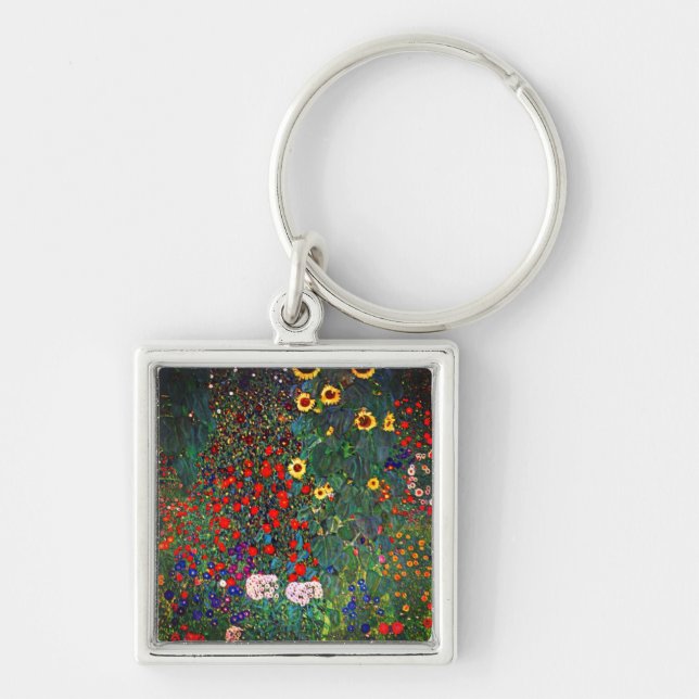 Gustav Klimt Flower Garden Key Ring (Front)