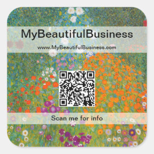 Gustav Klimt - Flower Garden QR Code Square Sticker