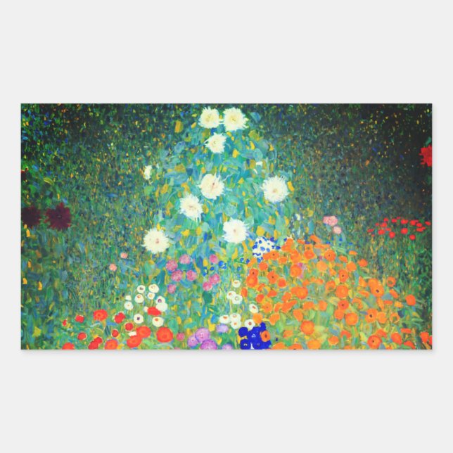 Gustav Klimt Flower Garden Rectangular Sticker (Front)