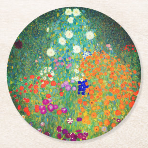 Gustav Klimt Flower Garden Round Paper Coaster