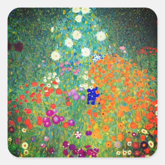 Gustav Klimt Flower Garden Square Sticker (Front)