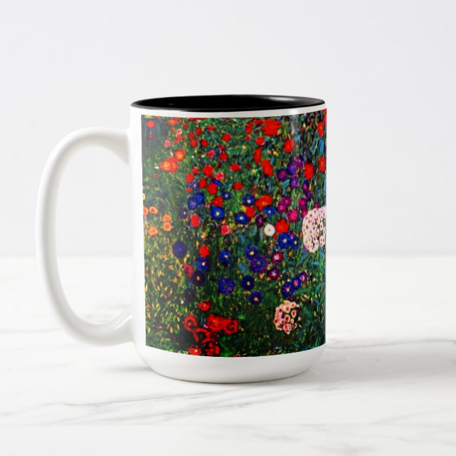 Gustav Klimt Flower Garden Two-Tone Coffee Mug (Left)