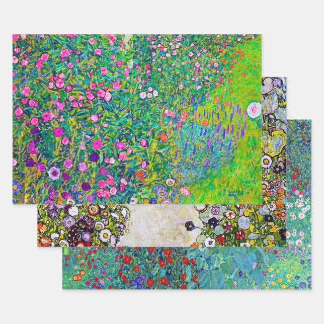 Gustav Klimt, Flower Garden Wrapping Paper Sheet (Set)
