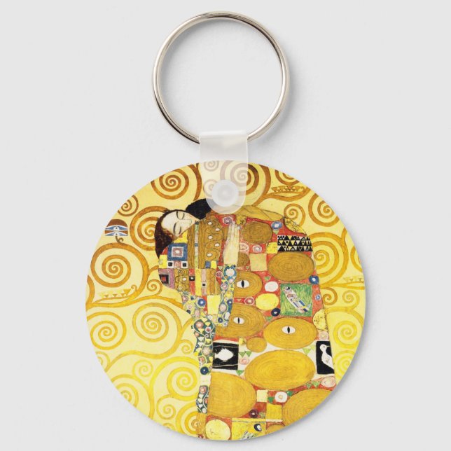 Gustav Klimt Fulfilment Lovers Fine Art Key Ring (Front)