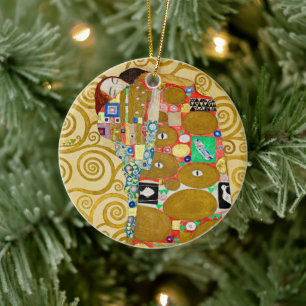 Gustav Klimt Fulfilment Nouveau Couple Ceramic Ornament