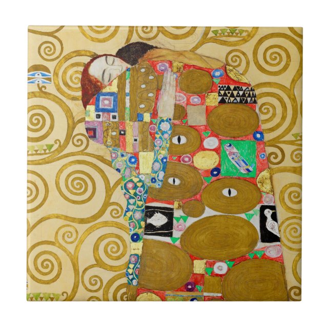 Gustav Klimt Fulfilment Nouveau Couple Ceramic Tile (Front)