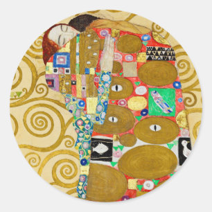 Gustav Klimt Fulfilment Nouveau Couple Classic Round Sticker