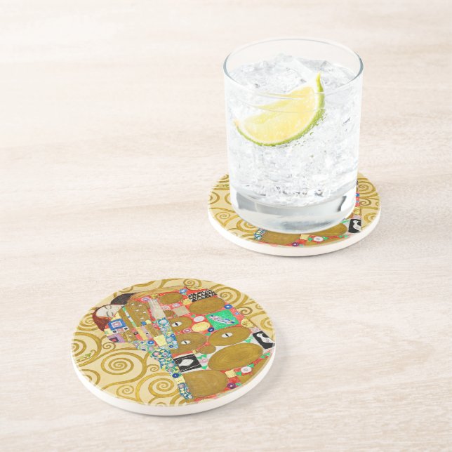 Gustav Klimt Fulfilment Nouveau Couple Coaster (Side)