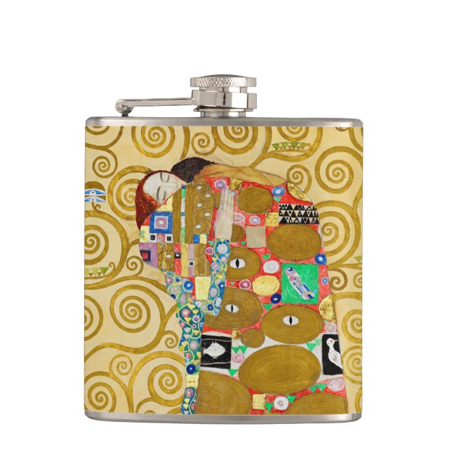 Gustav Klimt Fulfilment Nouveau Couple Hip Flask (Front)