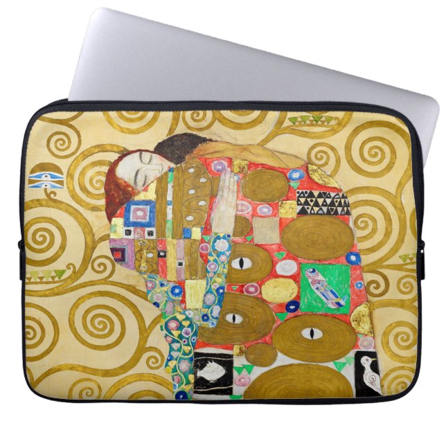 Gustav Klimt Fulfilment Nouveau Couple Laptop Sleeve (Front)