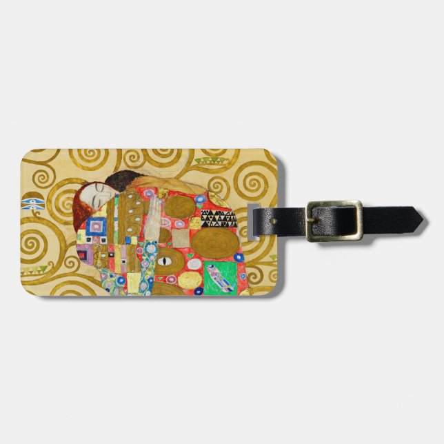Gustav Klimt Fulfilment Nouveau Couple Luggage Tag (Front Horizontal)