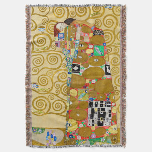 Gustav Klimt Fulfilment Nouveau Couple Throw Blanket