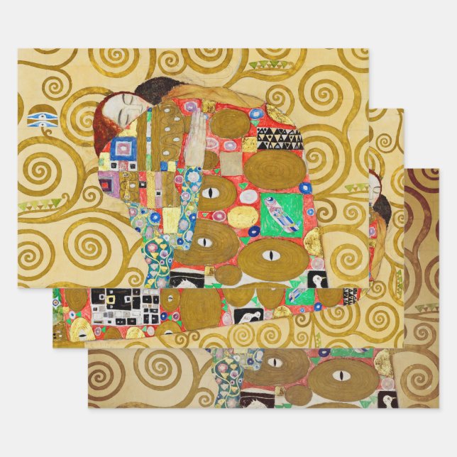 Gustav Klimt Fulfilment Nouveau Couple Wrapping Paper Sheet (Set)