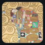 Gustav Klimt - Fulfilment, Stoclet Frieze Square Sticker<br><div class="desc">The Tree of Life,  Stoclet Frieze,  Fulfilment Lovers - Gustav Klimt,  Cardboard,  1909</div>