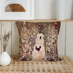 Gustav Klimt Garden Path Art, Vintage Earthy Tones Cushion