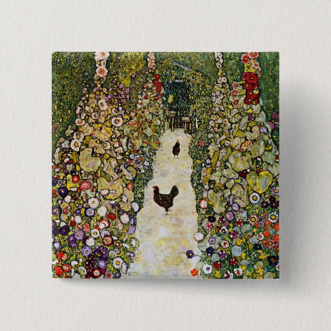Gustav Klimt - Garden Path with Chickens 15 Cm Square Badge (Front)