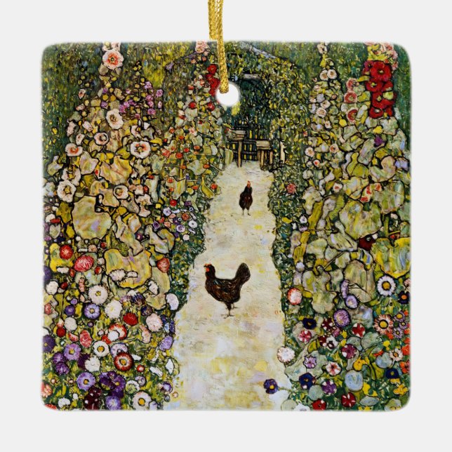 Gustav Klimt - Garden Path with Chickens Ceramic Ornament (Front)