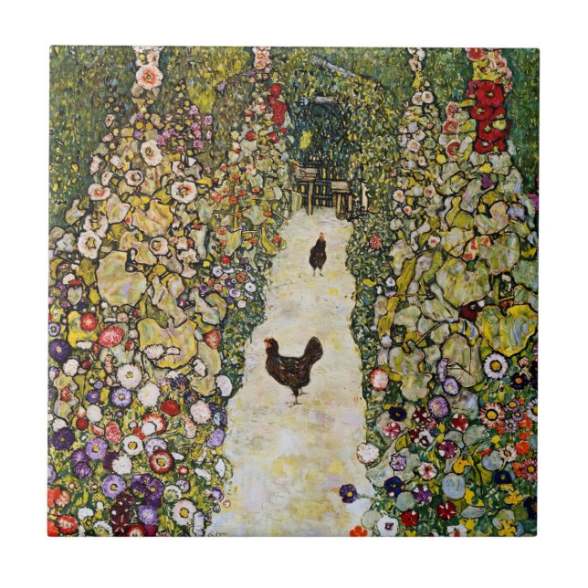 Gustav Klimt - Garden Path with Chickens Ceramic Tile (Front)