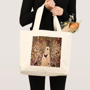 Gustav Klimt Garden Path With Chickens Vintage Large Tote Bag
