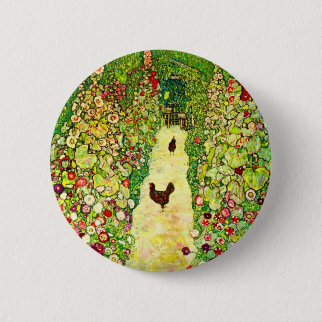Gustav Klimt Garden with Chickens 6 Cm Round Badge (Front)