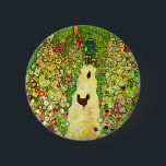 Gustav Klimt Garden with Chickens 6 Cm Round Badge<br><div class="desc">Button featuring Gustav Klimt’s oil painting Garden with Roosters (1917). Two brown chickens stand on a garden path. Beautiful pink,  red,  and white flowers bloom along the path. A great gift for fans of Art Nouveau and Austrian art.</div>