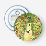Gustav Klimt Garden with Chickens Bottle Opener<br><div class="desc">Bottle Opener featuring Gustav Klimt’s oil painting Garden with Roosters (1917). Two brown chickens stand on a garden path. Beautiful pink,  red,  and white flowers bloom along the path. A great gift for fans of Art Nouveau and Austrian art.</div>