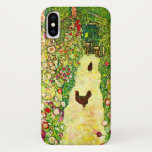 Gustav Klimt Garden with Chickens iPhone X Case<br><div class="desc">iPhone Case featuring Gustav Klimt’s oil painting Garden with Roosters (1917). Two brown chickens stand on a garden path. Beautiful pink,  red,  and white flowers bloom along the path. A great gift for fans of Art Nouveau and Austrian art.</div>