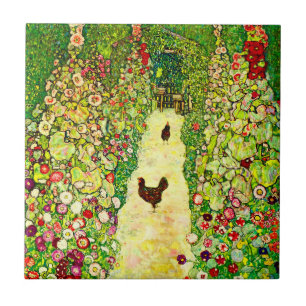Gustav Klimt Garden with Chickens Ceramic Tile