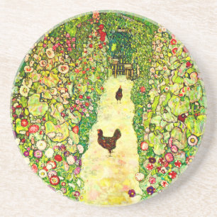 Gustav Klimt Garden with Chickens Coaster
