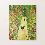 Gustav Klimt Garden with Chickens Jigsaw Puzzle<br><div class="desc">Puzzle featuring Gustav Klimt’s oil painting Garden with Roosters (1917). Two brown chickens stand on a garden path. Beautiful pink,  red,  and white flowers bloom along the path. A great gift for fans of Art Nouveau and Austrian art.</div>