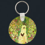 Gustav Klimt Garden with Chickens Key Ring<br><div class="desc">Keychain featuring Gustav Klimt’s oil painting Garden with Roosters (1917). Two brown chickens stand on a garden path. Beautiful pink,  red,  and white flowers bloom along the path. A great gift for fans of Art Nouveau and Austrian art.</div>