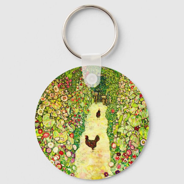 Gustav Klimt Garden with Chickens Key Ring (Front)