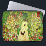 Gustav Klimt Garden with Chickens Laptop Sleeve<br><div class="desc">Laptop Sleeve featuring Gustav Klimt’s oil painting Garden with Roosters (1917). Two brown chickens stand on a garden path. Beautiful pink,  red,  and white flowers bloom along the path. A great gift for fans of Art Nouveau and Austrian art.</div>