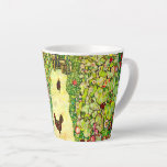 Gustav Klimt Garden with Chickens Latte Mug<br><div class="desc">Latte Mug featuring Gustav Klimt’s oil painting Garden with Roosters (1917). Two brown chickens stand on a garden path. Beautiful pink,  red,  and white flowers bloom along the path. A great gift for fans of Art Nouveau and Austrian art.</div>