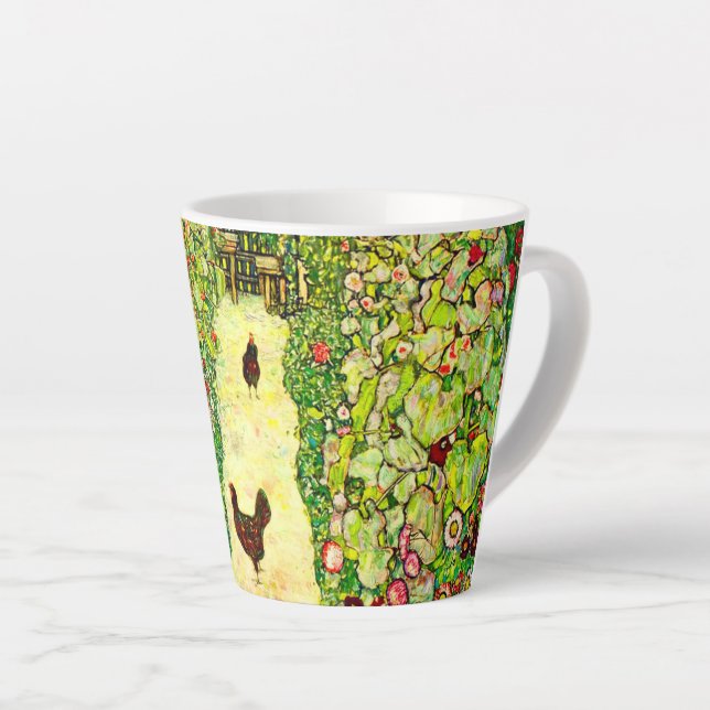 Gustav Klimt Garden with Chickens Latte Mug (Right Angle)