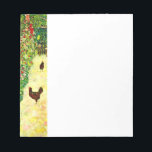Gustav Klimt Garden with Chickens Notepad<br><div class="desc">Notepad featuring Gustav Klimt’s oil painting Garden with Roosters (1917). Two brown chickens stand on a garden path. Beautiful pink,  red,  and white flowers bloom along the path. A great gift for fans of Art Nouveau and Austrian art.</div>