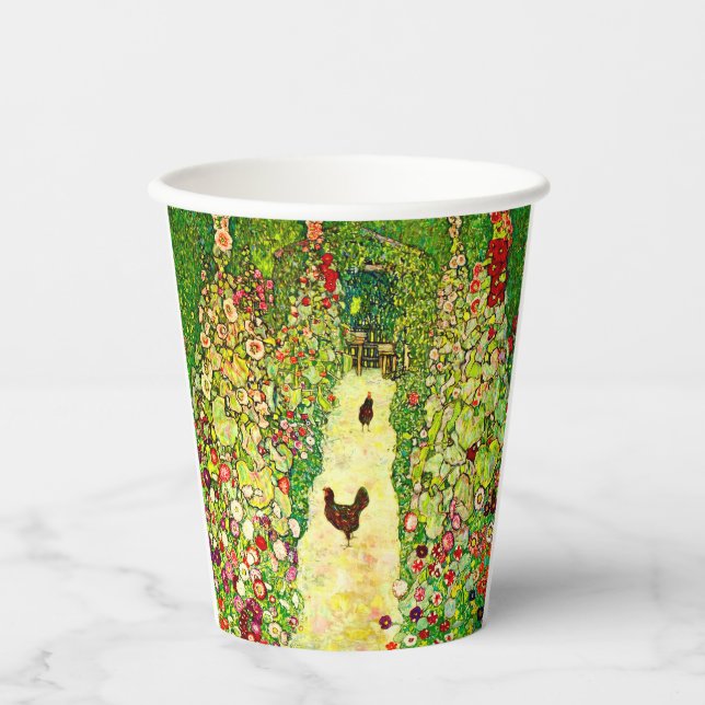 Gustav Klimt Garden with Chickens Paper Cups (Front)