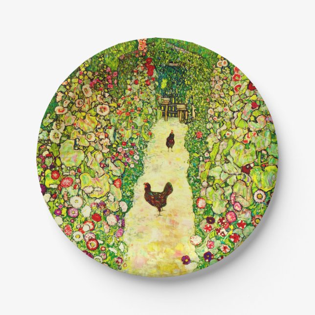 Gustav Klimt Garden with Chickens Paper Plate (Front)