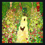 Gustav Klimt Garden with Chickens Photo Print<br><div class="desc">Photo Print featuring Gustav Klimt’s oil painting Garden with Roosters (1917). Two brown chickens stand on a garden path. Beautiful pink,  red,  and white flowers bloom along the path. A great gift for fans of Art Nouveau and Austrian art.</div>