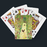 Gustav Klimt Garden with Chickens Playing Cards<br><div class="desc">Playing Cards featuring Gustav Klimt’s oil painting Garden with Roosters (1917). Two brown chickens stand on a garden path. Beautiful pink,  red,  and white flowers bloom along the path. A great gift for fans of Art Nouveau and Austrian art.</div>