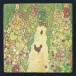 Gustav Klimt Garden with Chickens Stone Coaster<br><div class="desc">Stone Coaster featuring Gustav Klimt’s oil painting Garden with Roosters (1917). Two brown chickens stand on a garden path. Beautiful pink,  red,  and white flowers bloom along the path. A great gift for fans of Art Nouveau and Austrian art.</div>
