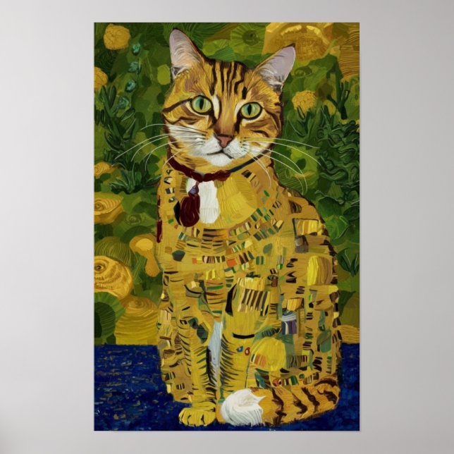 Gustav Klimt gold cute cat spoof, Gustav klimt art Poster (Front)