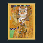 Gustav Klimt gold cute cat spoof postcard<br><div class="desc">This is a spoof of Gustav Klimt's portrait painting of Adele Bloch-Bauer, also known as "The Woman in Gold." Because my version features a cat, it's titled "The Cat in Gold." You can change the border colour if you'd like. This image is also available on other products in my Zazzle...</div>