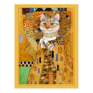 Gustav Klimt gold cute cat spoof postcard