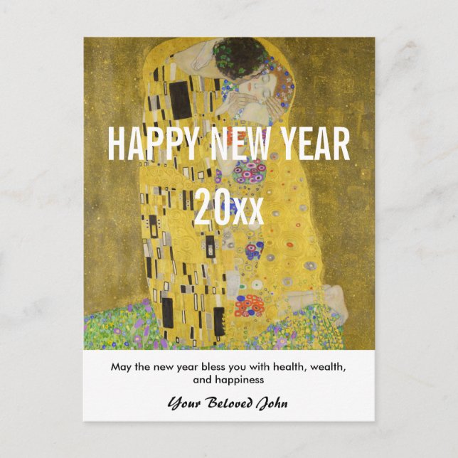 Gustav Klimt - Happy New Year with The Kiss Postcard (Front)