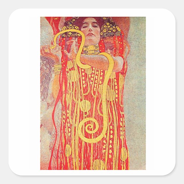 Gustav Klimt, Hygieia, Art Nouveau Square Sticker (Front)